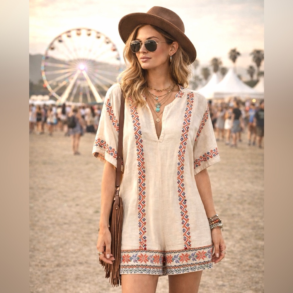Anthropologie X Corey Lynn Calter Embroidered Romper | Size XS Boho Festival